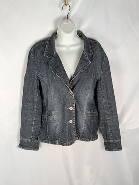 Vintage Contrast Jeans Dark Wash Denim Blazer Jacket – Y2K Dark Wash XL